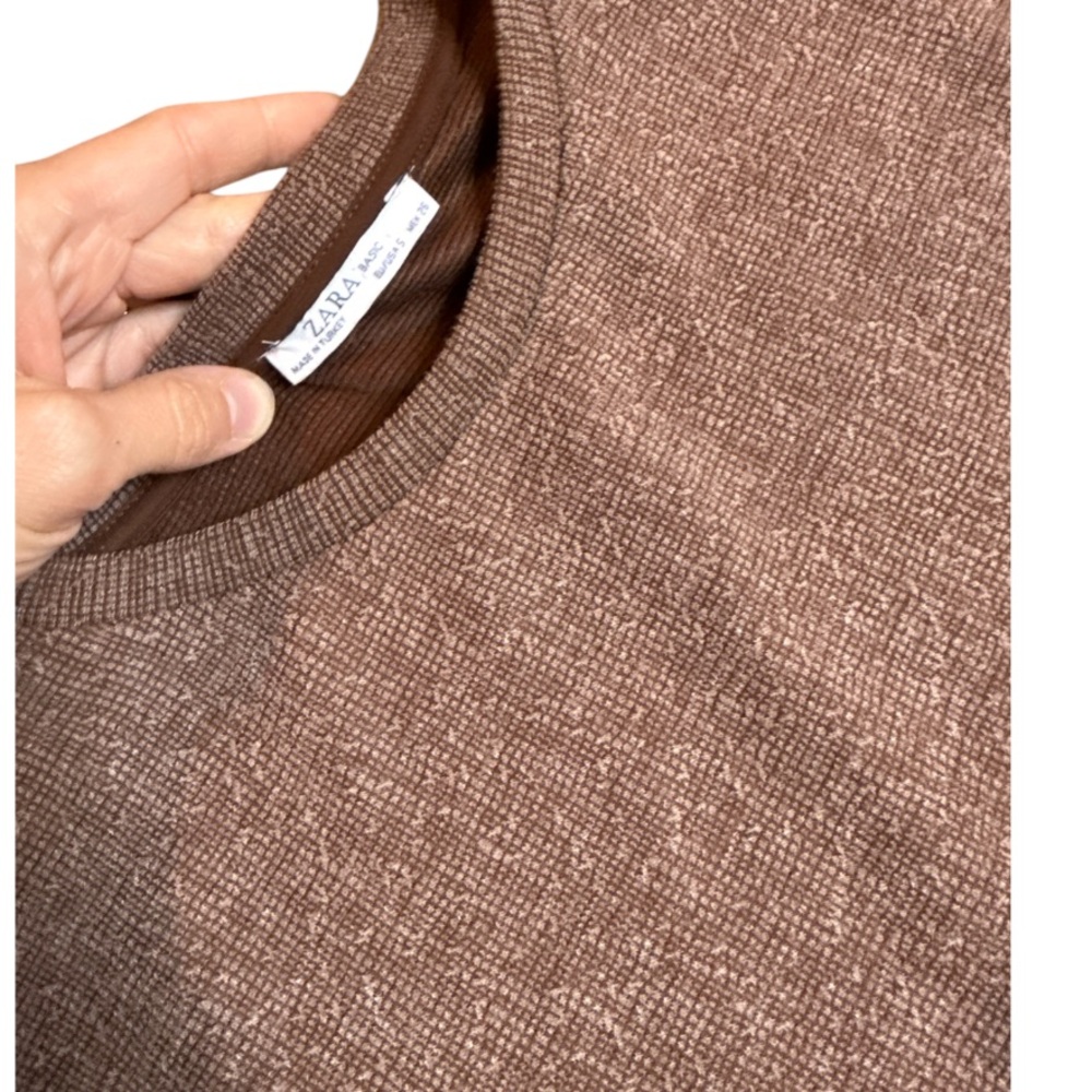Zara basic pocket tee shirt dress brown tweed plaid size small - Picture 3 of 5